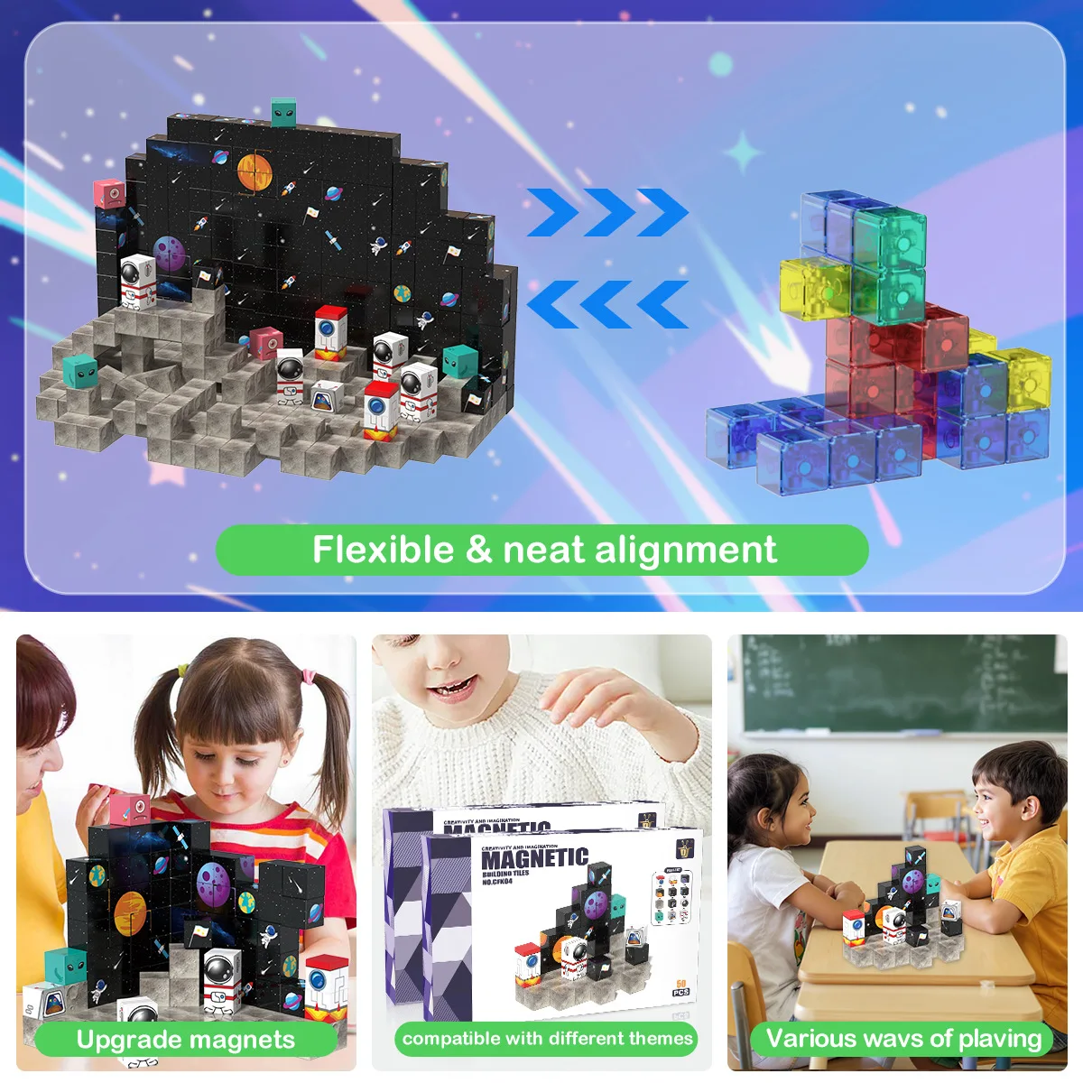 DIY Magnetic Building Block Puzzle Space Exploration Construction Set STEM Montessori Stacking Puzzle Toy Christmas Gift