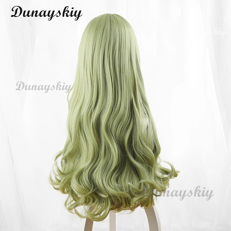 Mobius Cosplay Wig Game Honkai Impact 3rd 80CM Long Curly Cyan Green Heat Resistant Synthetic Hair Halloween Party Wig+ Wig Cap