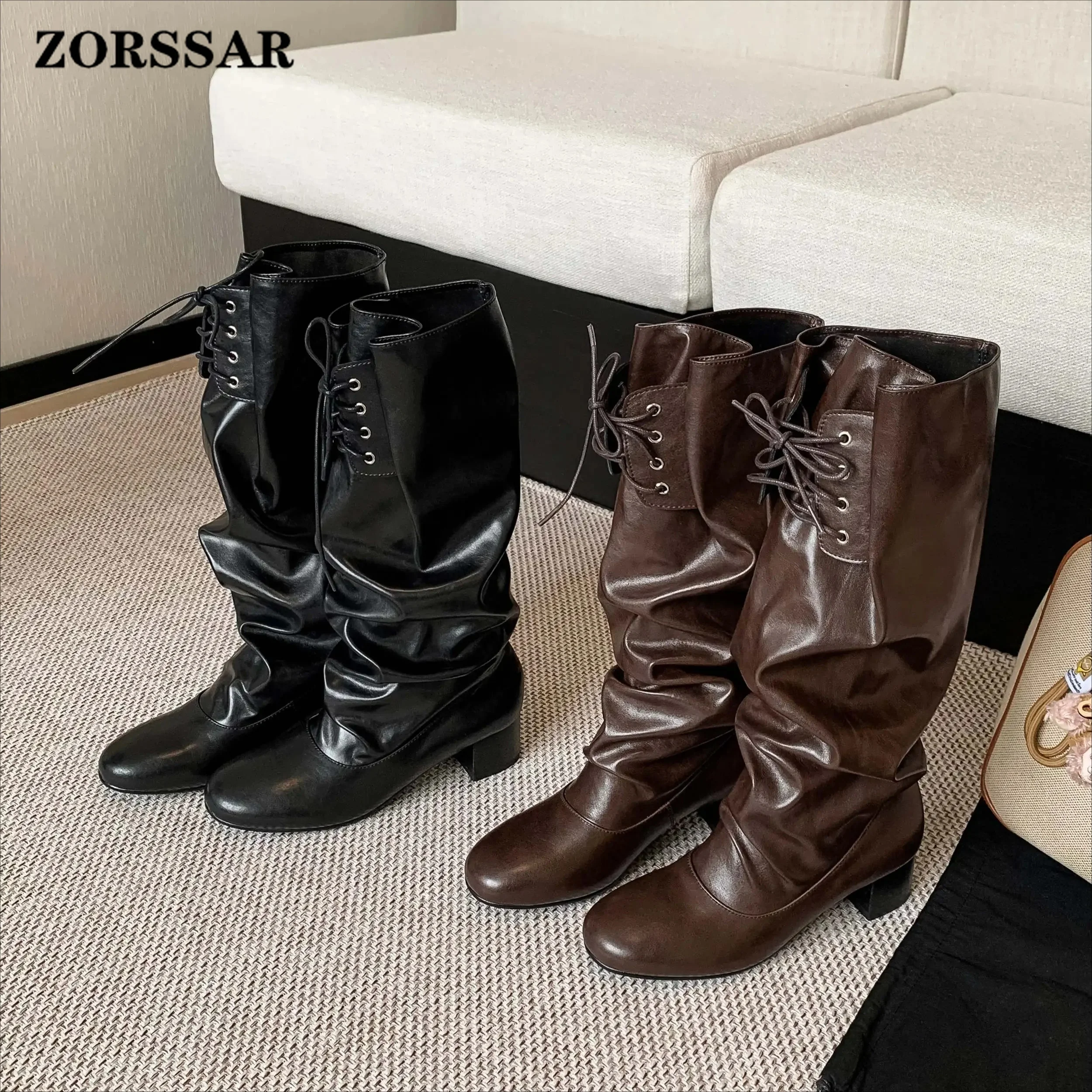 Women'S Fashion Riding Boots - Cow Skin Round Toe Fashion Modern