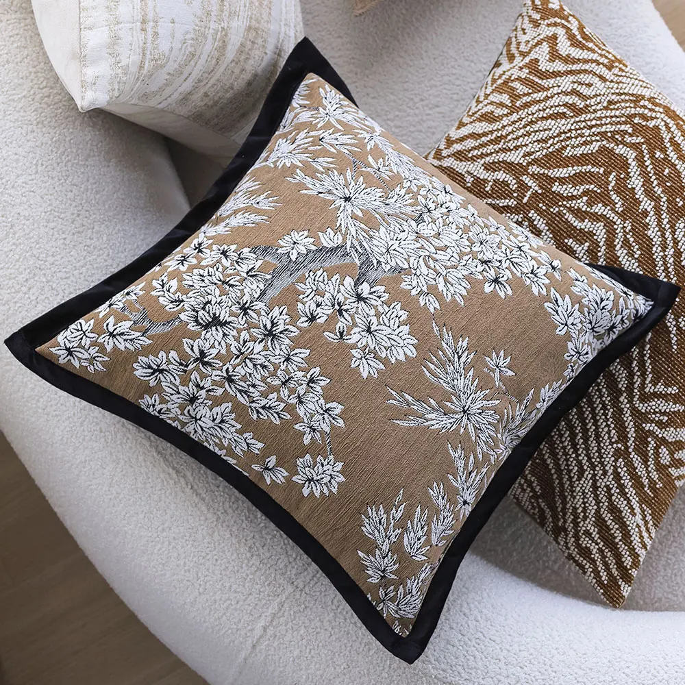 Soft Floral Cushion Cover 18x18'' Vintage Jacquard Pillow Cover for Sofa Living Room Decorative Pillow Case Home Decor