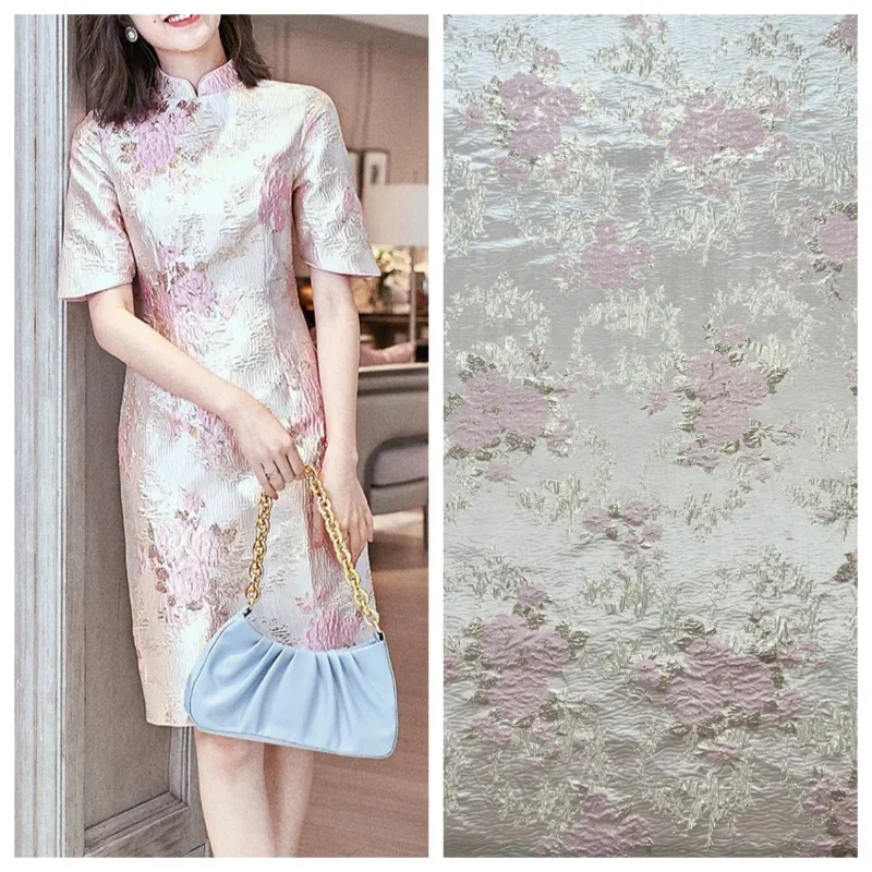 Luxury Gold Silk Jacquard Dress Fabric From Europe and America  Dress for Toasting  Stage Fashion  Woven Satin Fashion Fabric