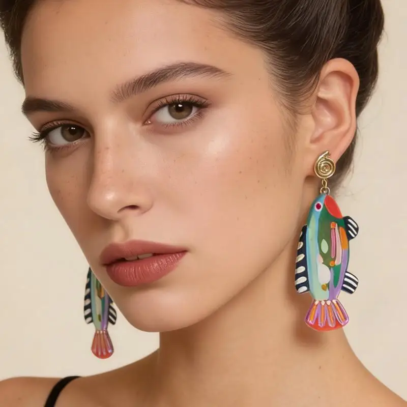 Marine Animal Dangle Earrings New Alloy Acrylic Lightweight Hypoallergenic Earrings for Summer Beach Vacation