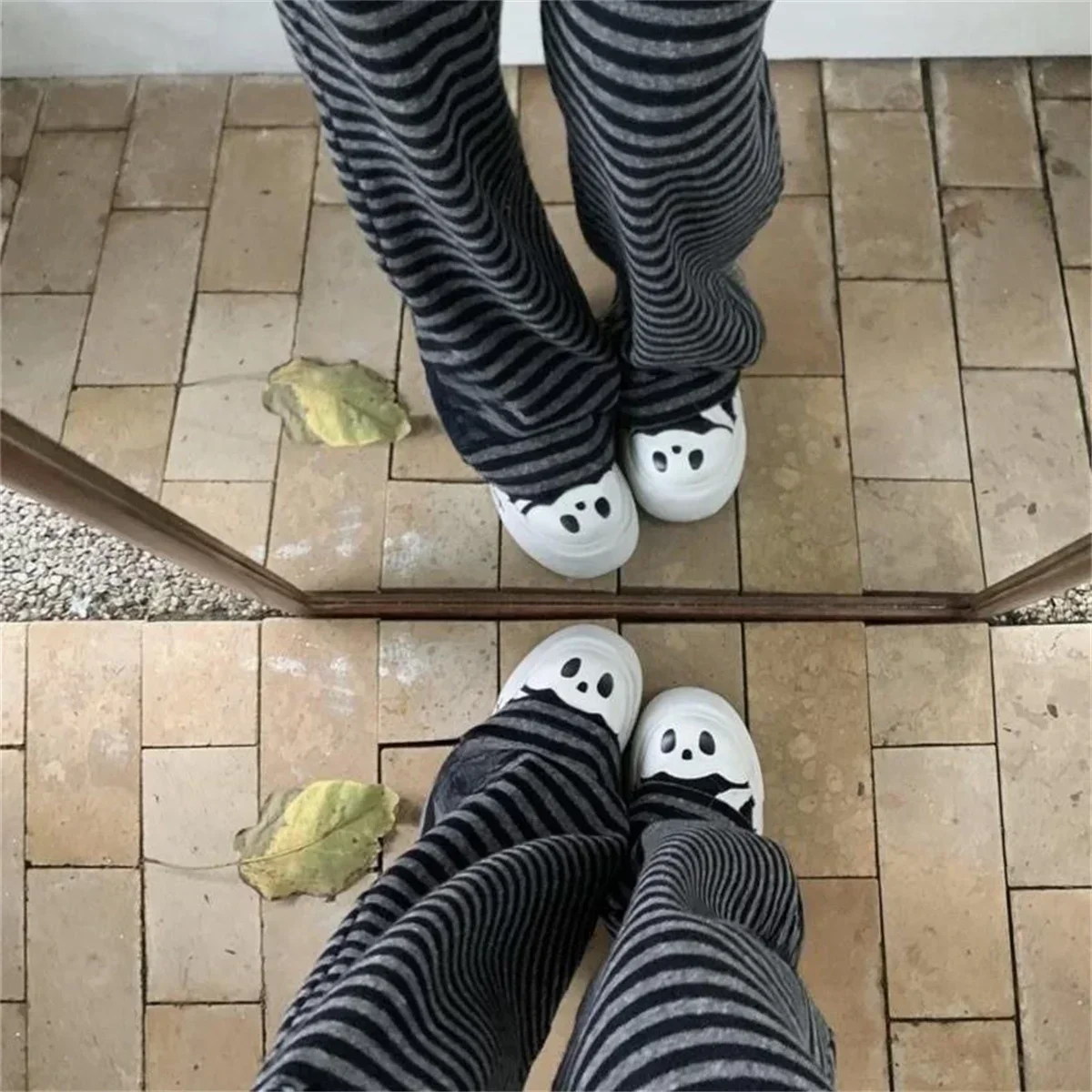 Japanische gestreifte Weite Hose Y2k Ästhetik Kawaii Cartoon Stickerei Gerade Hose Vintage Lässige Lose Hose für Damen – Detail 6