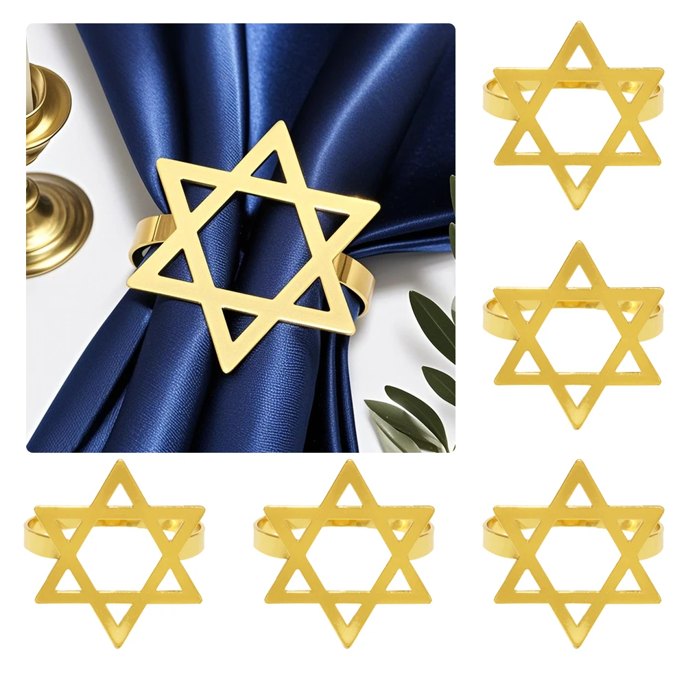 

6Pcs Gold Hexagram Star Napkin Rings Metal Unique Star Nakin Rings Holder Spiritual Table Decor-Stylish Party Wedding Home Decor