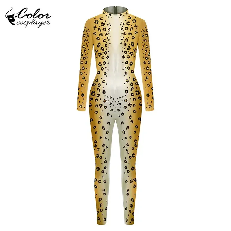 Color Cosplayer Hallowen Jumpsuit Outfit 3D Digital Leopard Printing Cosplay Costume Parent-Child Spandex Catsuit Zentai Catsuit