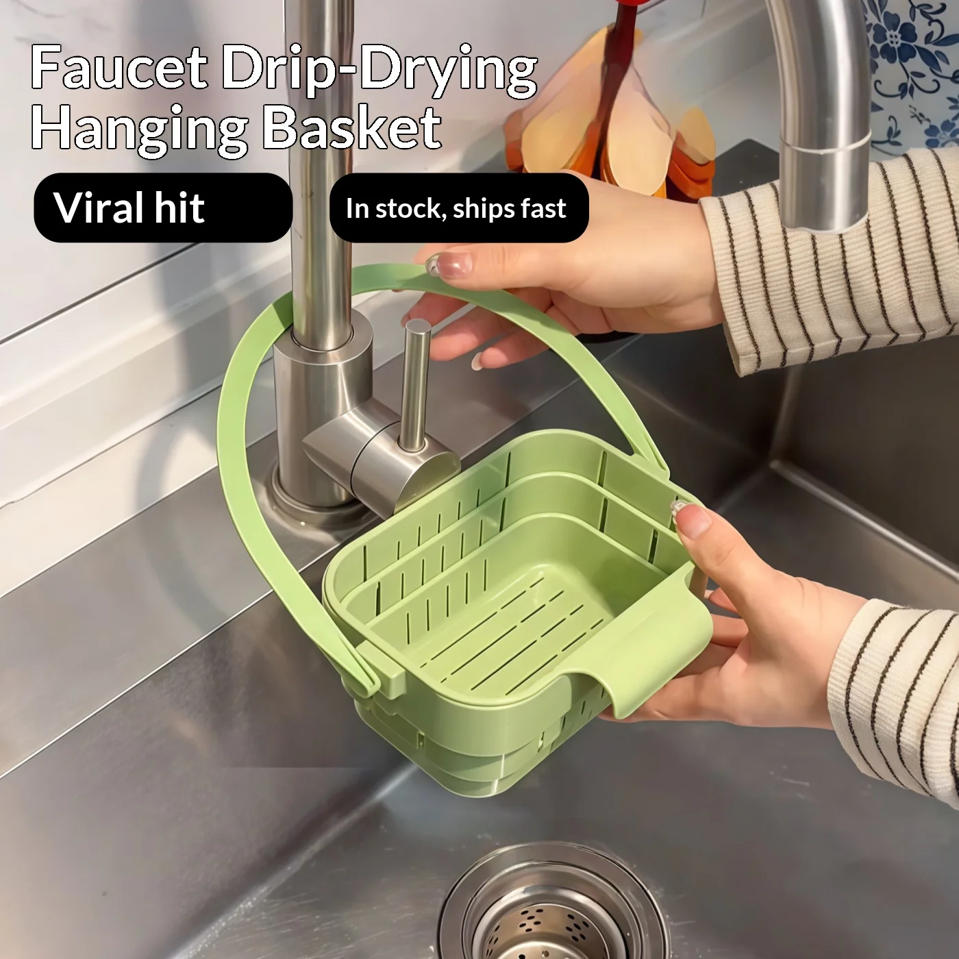 Foldable Sink Strainer Basket Hanging Faucet Colander Detachable Food Residue Filter Basket Kitchen Storage Gadget
