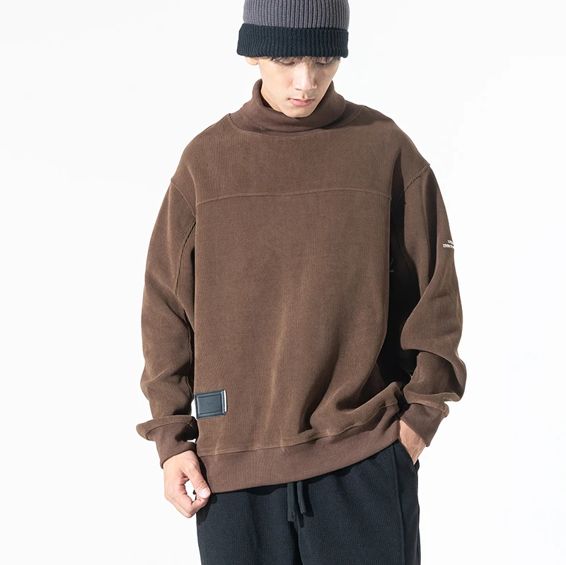 Semi Turtleneck Oversize Sweatshirt Men's Streetwear Fashion Loose Casual Plus Size Corduroy Pullover Sweatshirts Hoodie Tops