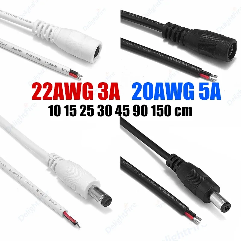 5.5*2.1mm DC Power Extension Pigtail Wire 22 20 AWG Male Female Jack Plug Connector Cord for CCTV Camera LED Strip Power Adapter