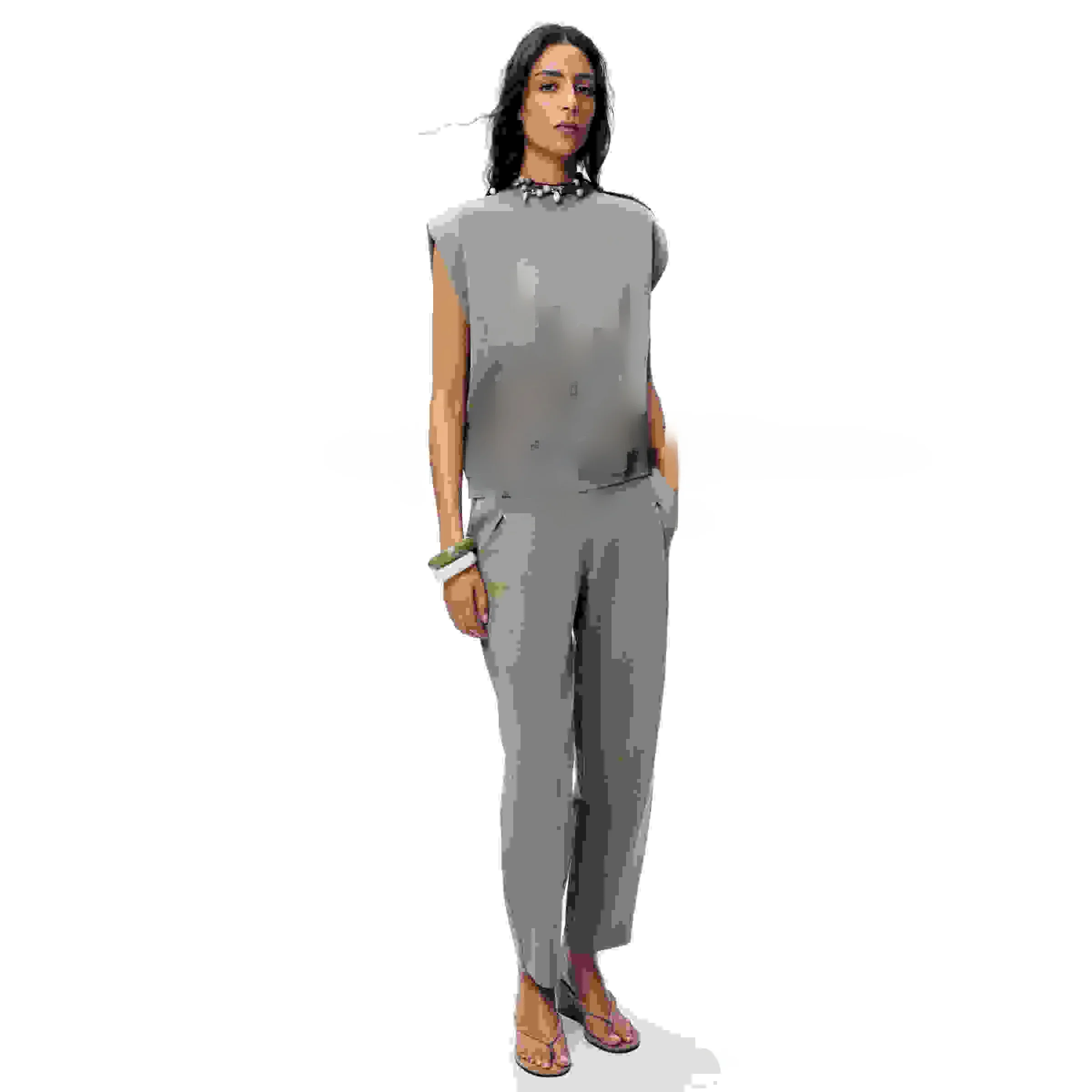 

ZBZR Spring New Women's Waed Double-sided Cloth T-irt Casual Pleated Pants Set Casual Faionable Polyester Fiber Long Pa...