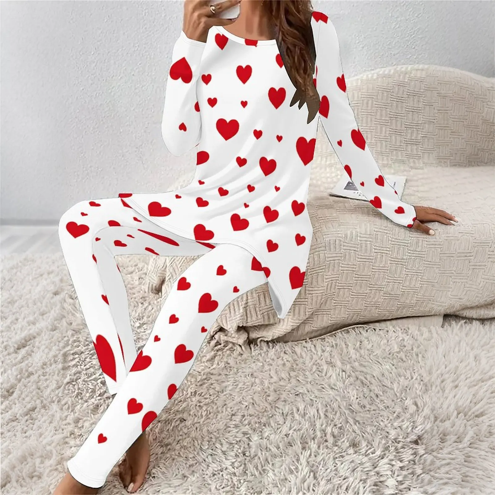 Women Fashion Print Two Piece Set Round Neck T-shirt  Casual Vacation Leggings