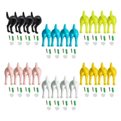 4Pcs Nordic Plastic Dog Tail Hooks with Screws Adhesive Tape Wall Mounted Key Hanger Hat Coat Decoration wholesales