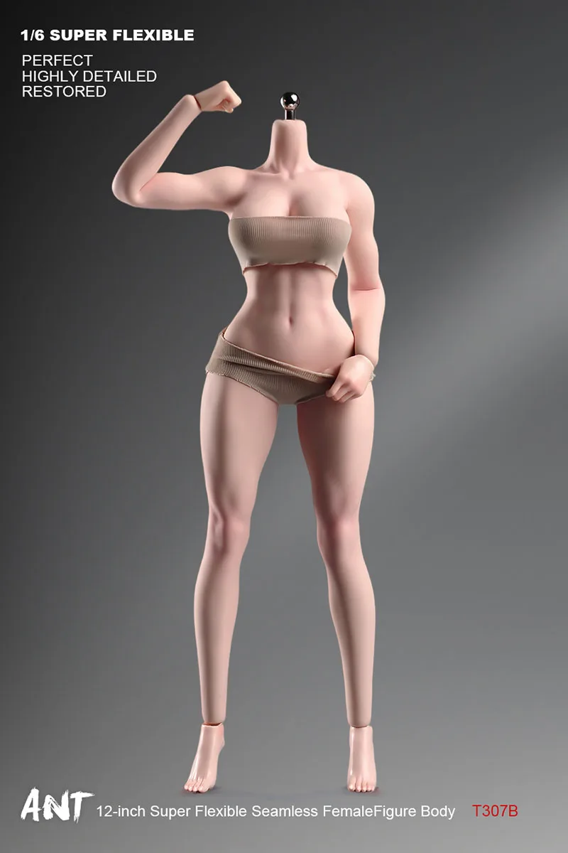 ANT T307 1/6 Scale Female Athletic Seamless Body 12'' Soldier Makeup Big Breast Action Figure  Pale Suntan Normal Flexible Doll