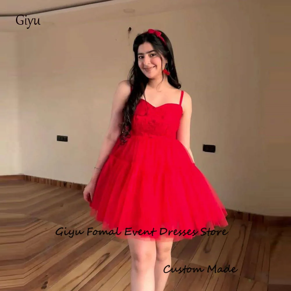 

Giyu Red Tulle Mini Prom Dresses Summer Birthday Party Dress Spaghetti Straps Sweetheart Evening Gowns Cocktail Dress Plus Size