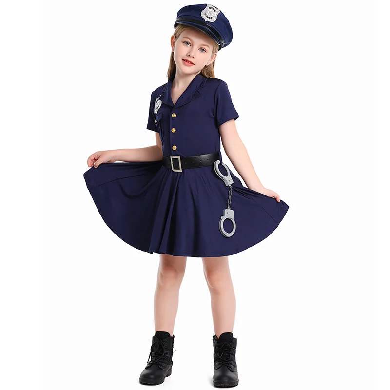 

Blue Costume Dr loween Stage Performance Women's Police Captain Outfit Children's Cosplay Play Act Ethnic Stage Costume