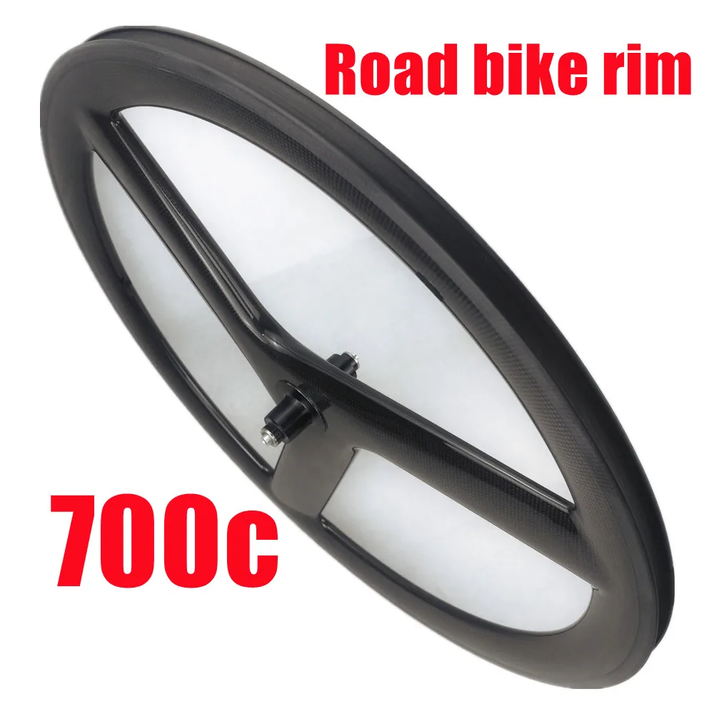 

700c Carbon Rim Tri Spokes Road Bike Wheel 23MM Width 50MM Depth New Road Bike V Brake Edge 3K Glossy Road Bike Wheel Rim