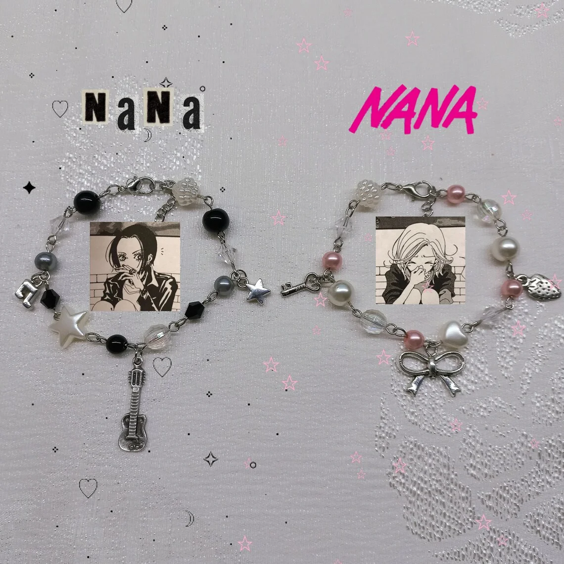 Nana Bracelet, Hachi Bracelet, Anime Bracelet, black Bracelet, Pink Bracelet, Friendship Bracelet, Nana Charm, Nana, Hachi, Nana