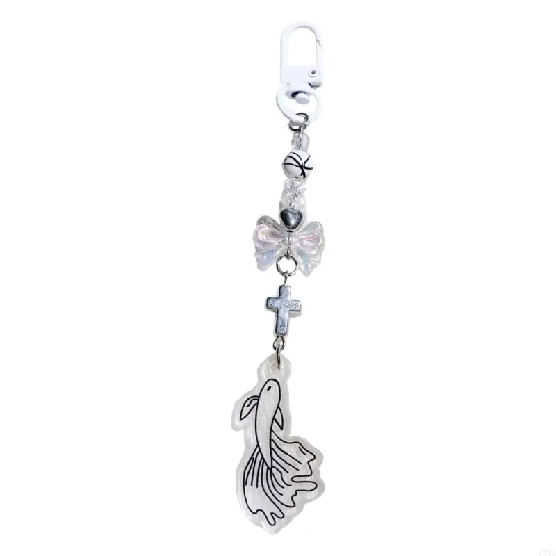 Chinese Fish Keychain Oriental Watercolor Art Lucky Carabiner Clip For Keys Bags Camera Strap Accessories