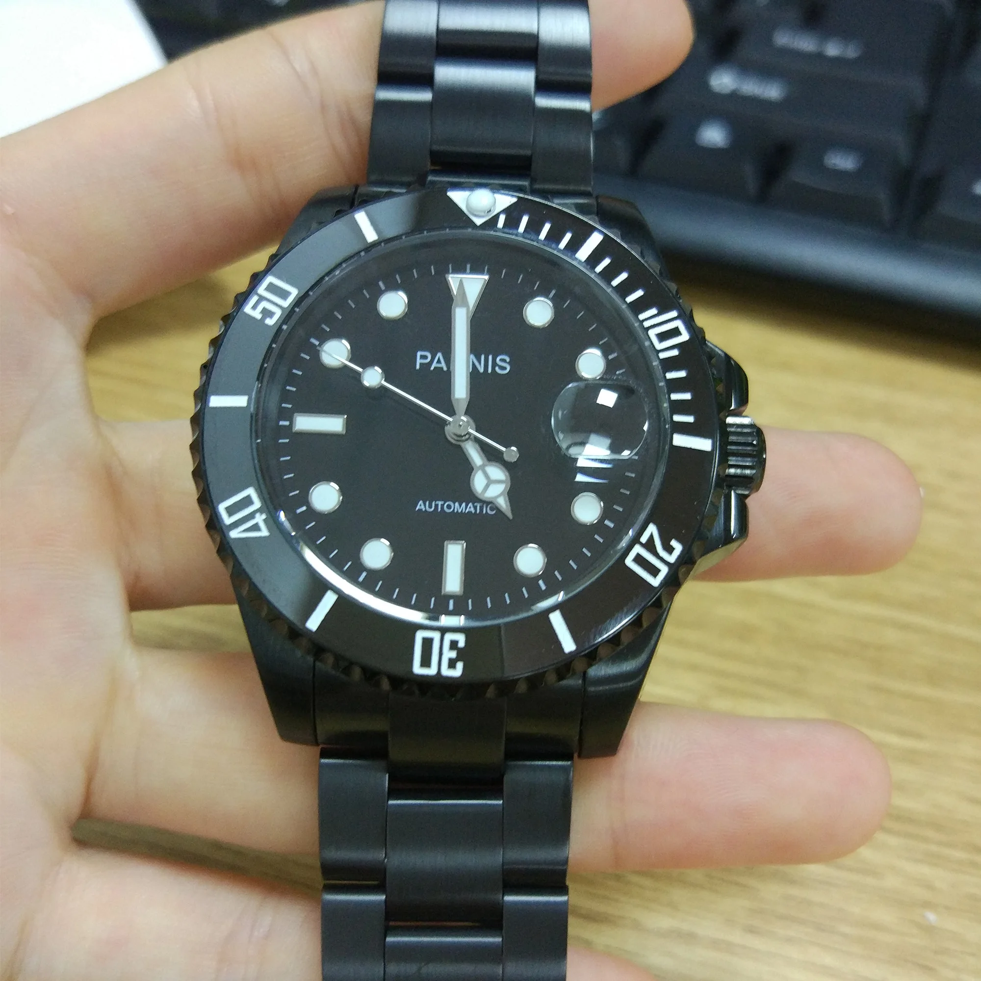 جديد Parnis 40 مللي متر حافظة سوداء أوتوماتيكية ميكانيكية ساعة رجالية الياقوت كريستال ميوتا 8215 الرجال مقاوم للماء ساعات المعصم reloj hombre #1