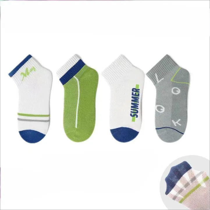 4-Pack Mesh Kids Socks Set Thin Breathable Cotton Summer Socks for Boys & Girls with Writing for Nursery