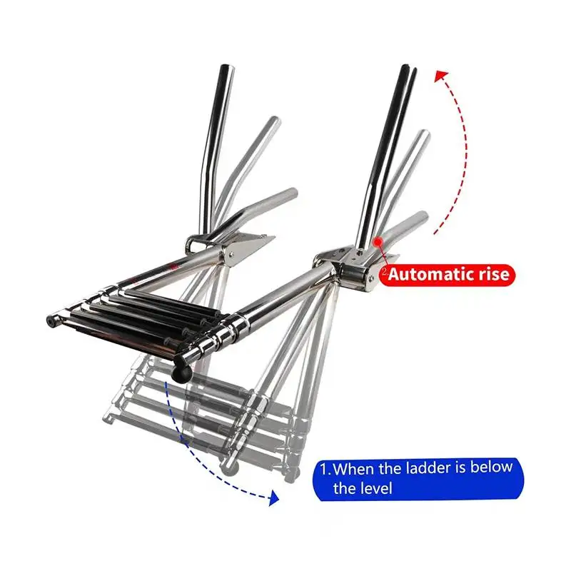 Escalera de agua retráctil plegable con pulido de espejo de acero inoxidable con pasamanos, herrajes marinos de 3/4 pasos