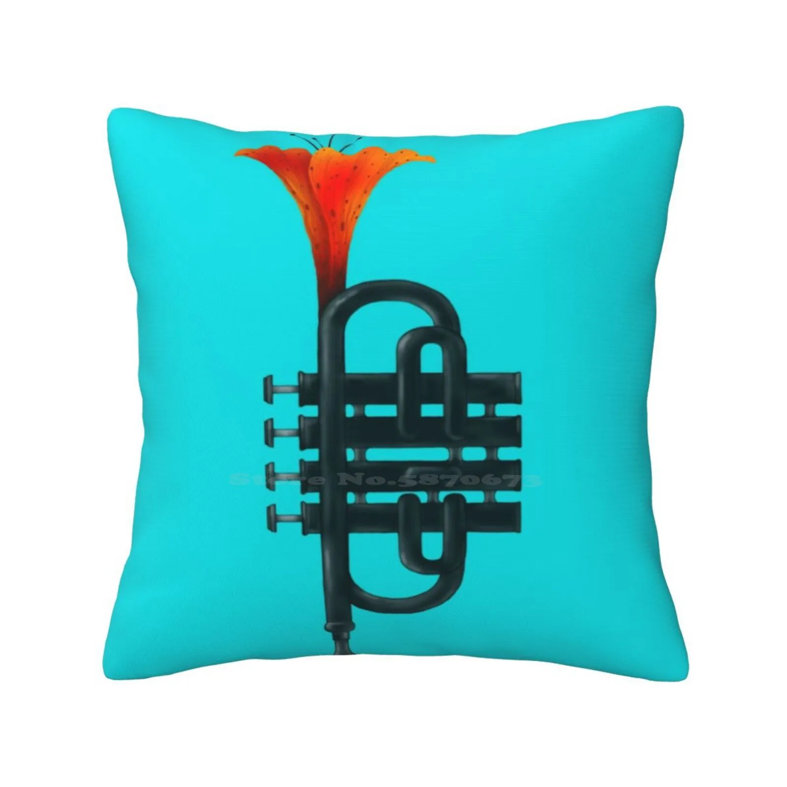 Trumpet Flower Funny Cute Decor Square Pillowcase Trumpet Flower Surreal