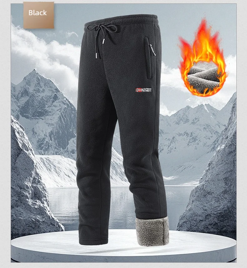 Men's Fleece Lined Thickened Pants, Winter Warm Windproof Sweatpants, Cold Resistant Casual Sports Long Trousers