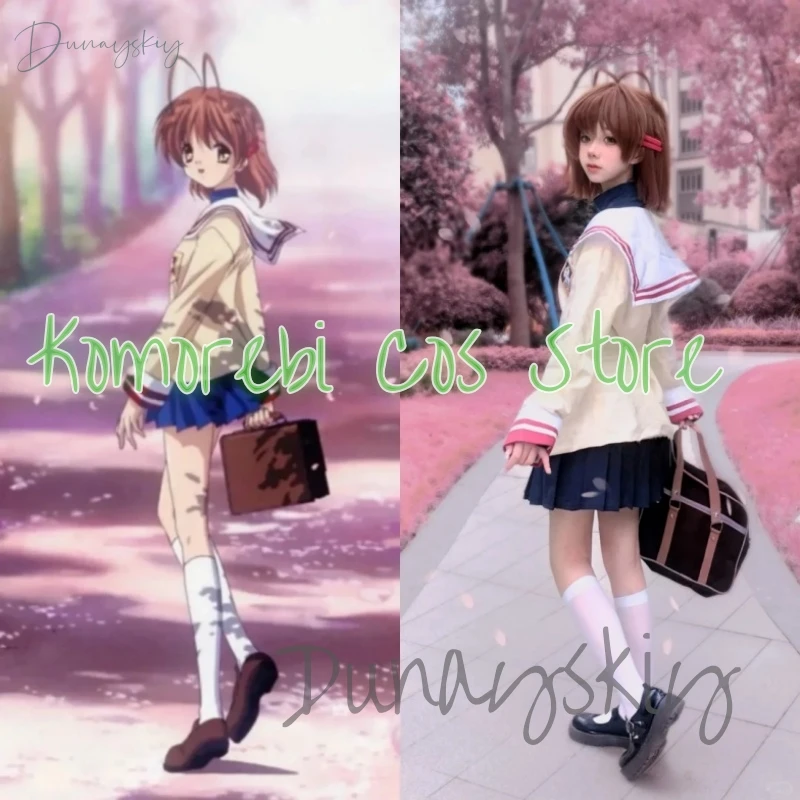 

Game Clannad Furukawa Nagisa Cosplay Costume Wig High School Campus Uniform Skirt Coat Adult Woman Kawaii Campus Sailor Suit