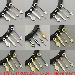 GRAMOCK Watch Hands Silver Black Gold Rose Gold Hands Green Luminous Fit NH34/RONDA 515-24H Movement