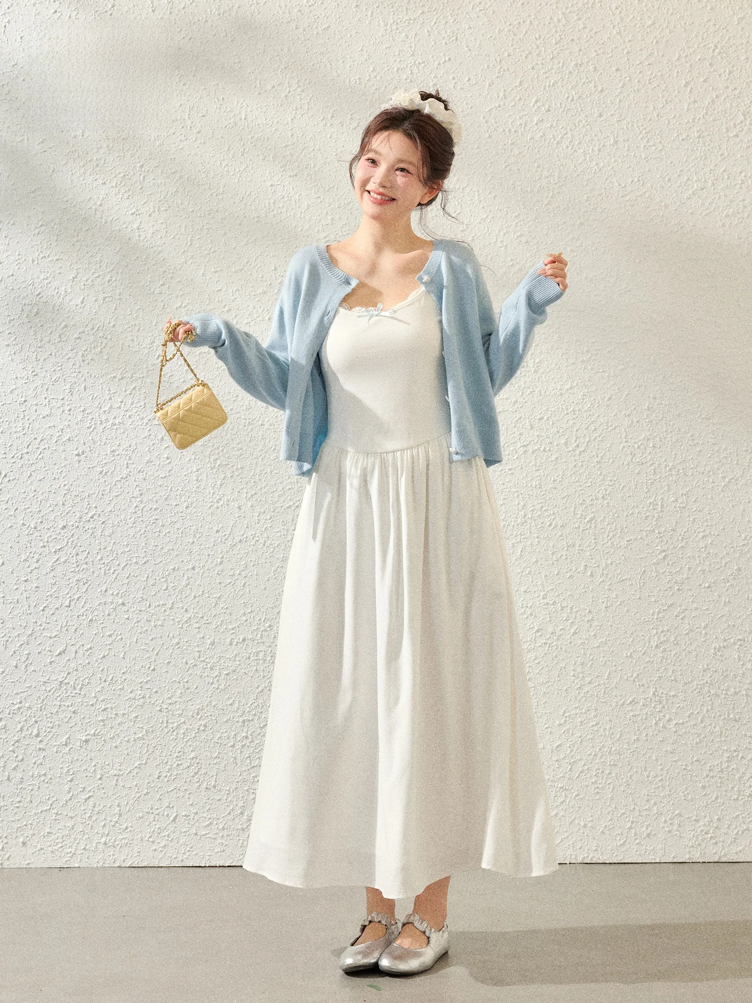 

Синий комплект с открытым кардиганом больших размеров для женщин, в стиле Sweet Feeling Puffy Sister, белый, с принтом Moonlight Strap Dr Zhang, для полных фигур, для повседневной носки