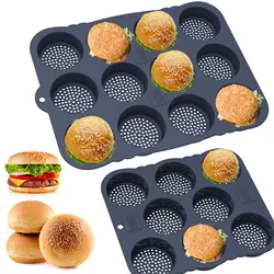 Hamburger Bun Pan 8/12 Cavity Reusable Non Stick Hamburger Bun Molds Silicone Hamburger Bread Pan Easy to Release Baking Pan