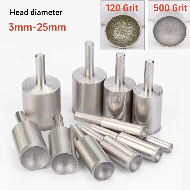 

Diamond Bead Grinding Head 3mm-25mm Diamond Spherical Concave Head Grinding Bit Jade Round Beads Polishing For Rotary Tool