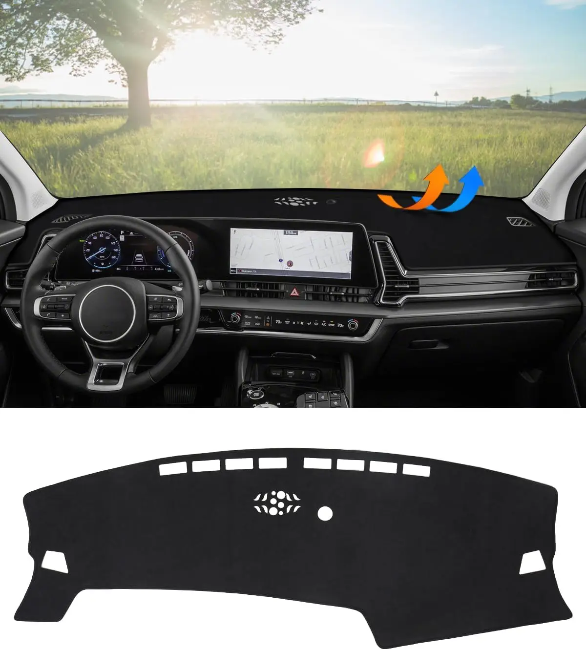 

Dash Cover Mat for Kia Sportage Accessories 2023 2024 Black Flannel Interior Trim Accessories Car Dashboard UV Sun Protection