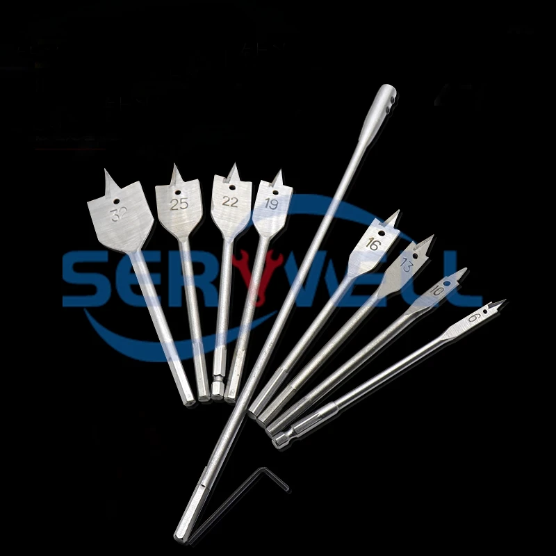 Brand New 8 Pc Spade Flat Wood Bit Set + Extension (6,10,12,16,18,22,25,32)