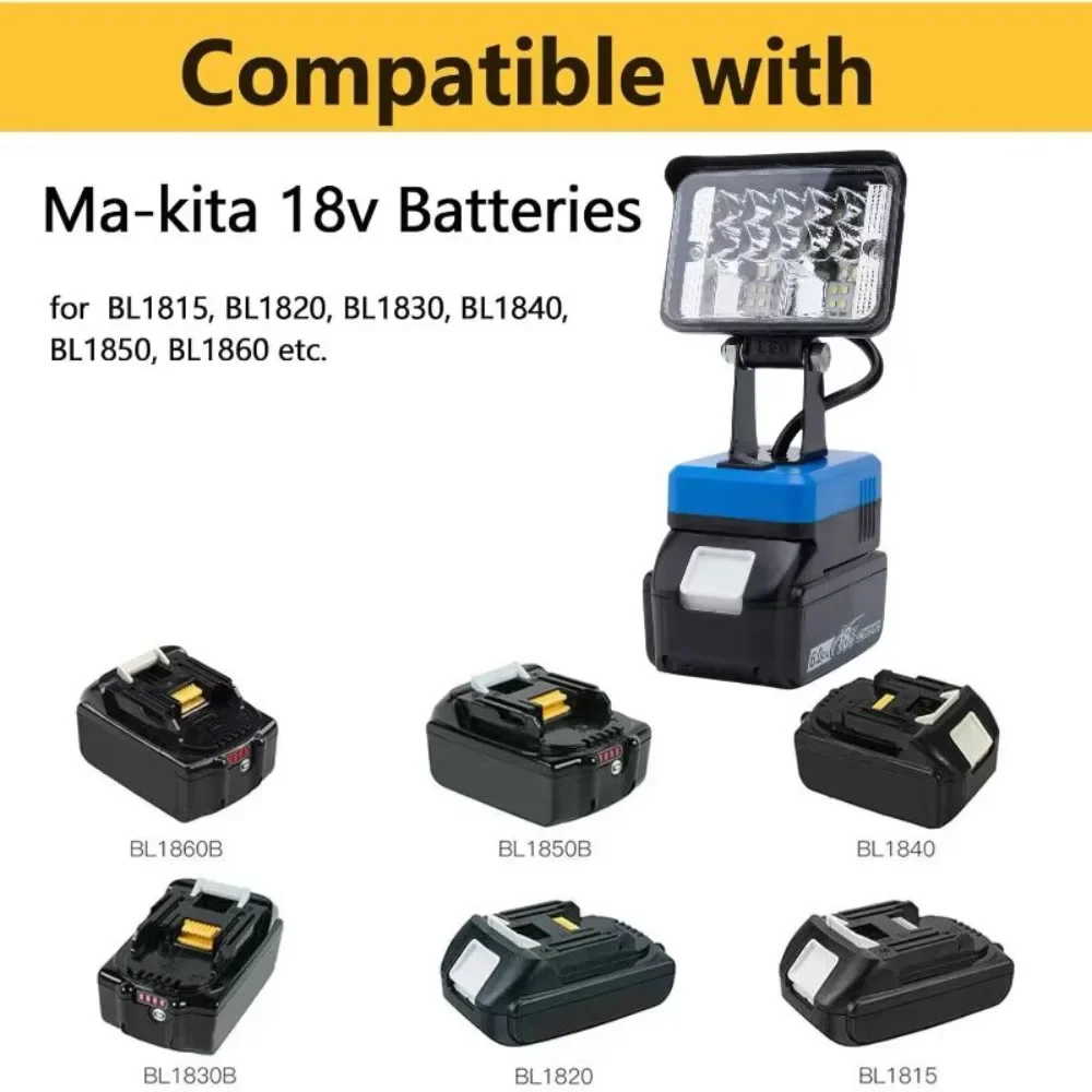 

1 Single Head Lithium Battery Power Supply Portable LED work Light For Makita 18v Battery With USB And C-type Charger Ports