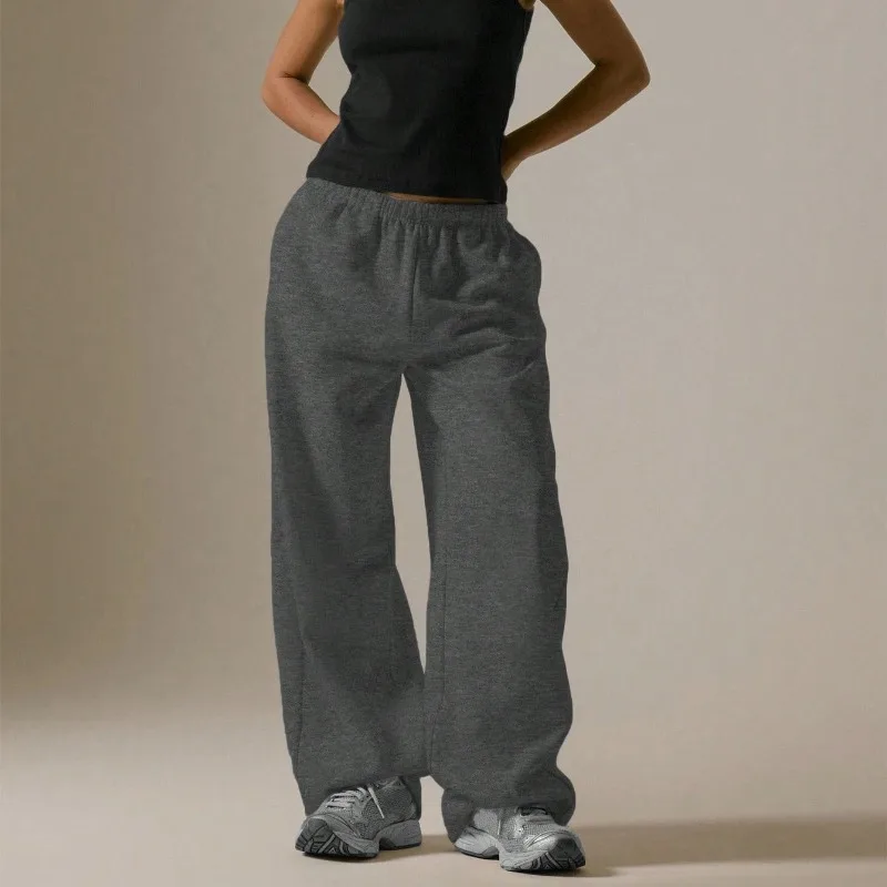 بنطال رياضي نسائي كاجوال برباط مطبوع، رمادي فاتح فضفاض مع خصر مرن، أنماط جديدة للخريف والشتاء #4