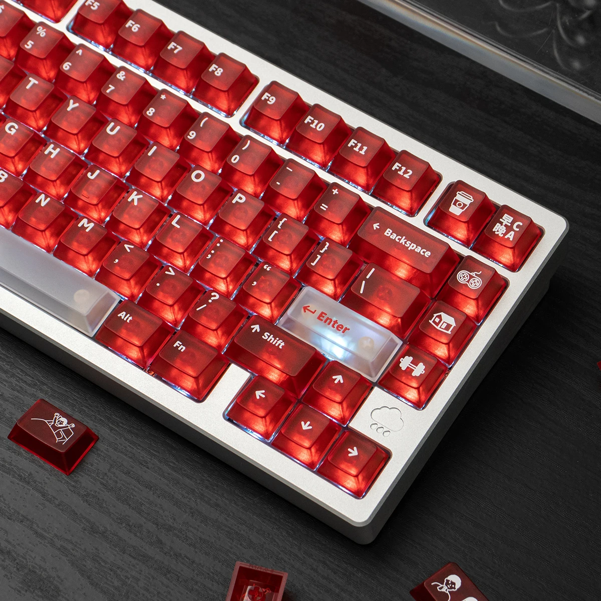 Gradient Red Transparent Keycaps 150 keys PC keycaps Cherry UV pad print Complete set For Mx Switches Mechanical Keyboard