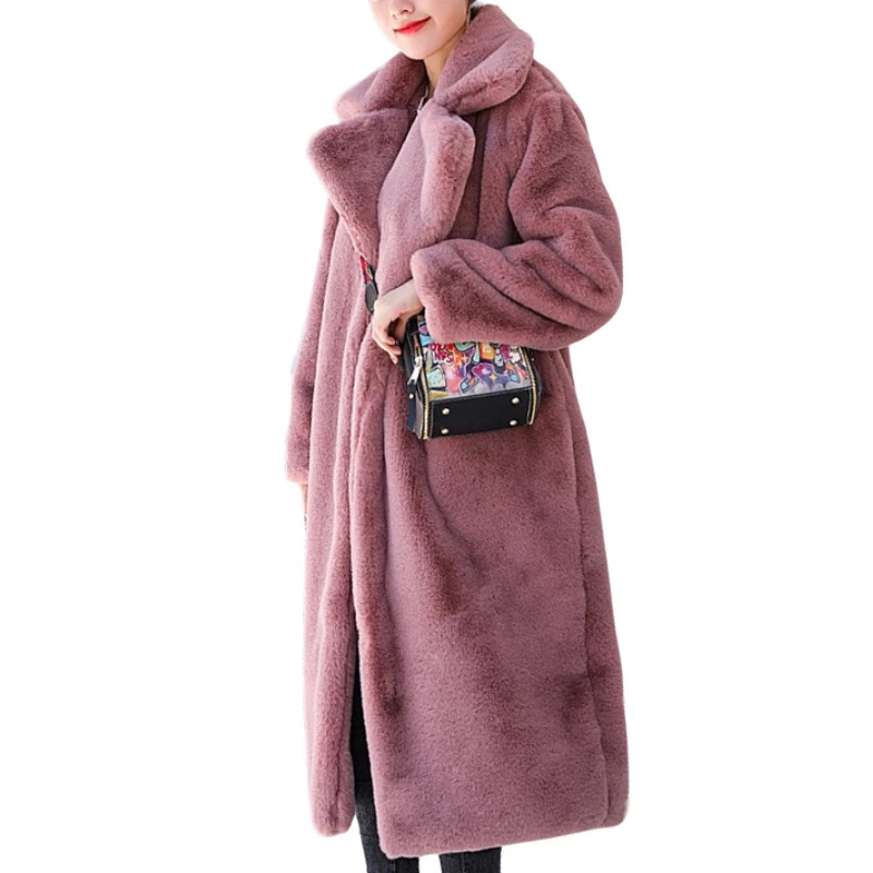 Winter Warm Think High-quality Velvet Faux Fur Long Teddy Coat For Women Vintage Long Sleeve Casual Jacket Outwear With Sashes