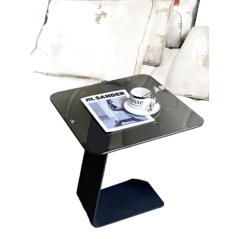 

Italian light luxury stainless steel edge, sofa living room glass corner