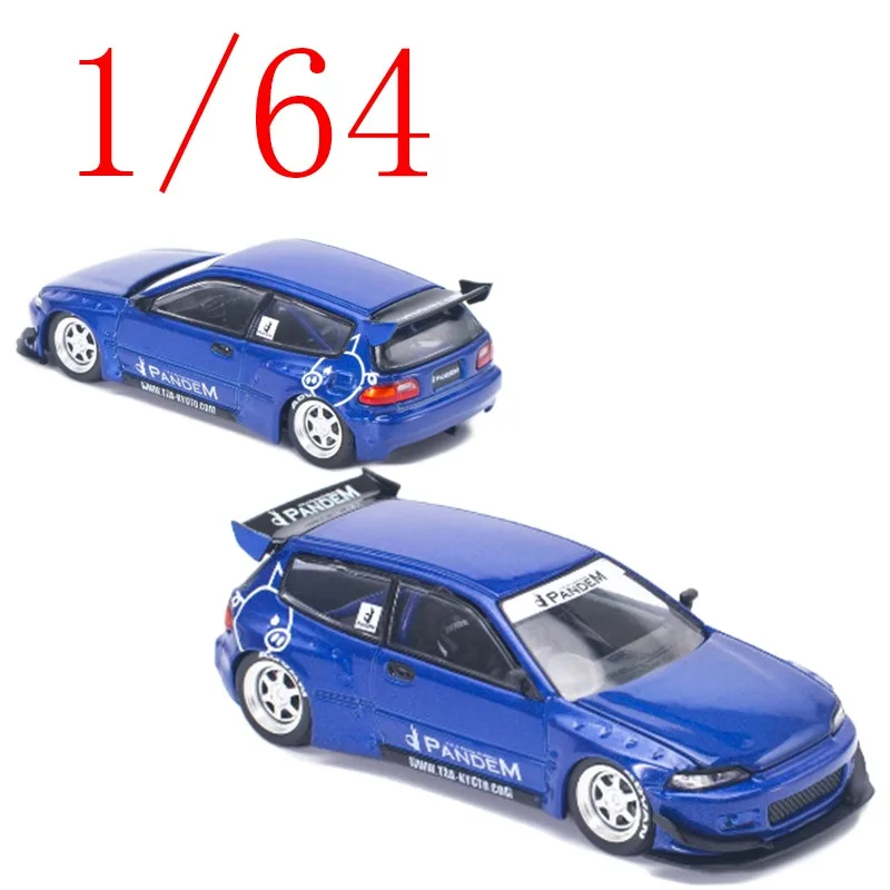 

POPRACE Diecast 1/64 Scale Honda Alloy Model Cars Honda Civic EG6 JDM Metallic Blue Play with The Gift Original Box of Toy Cars