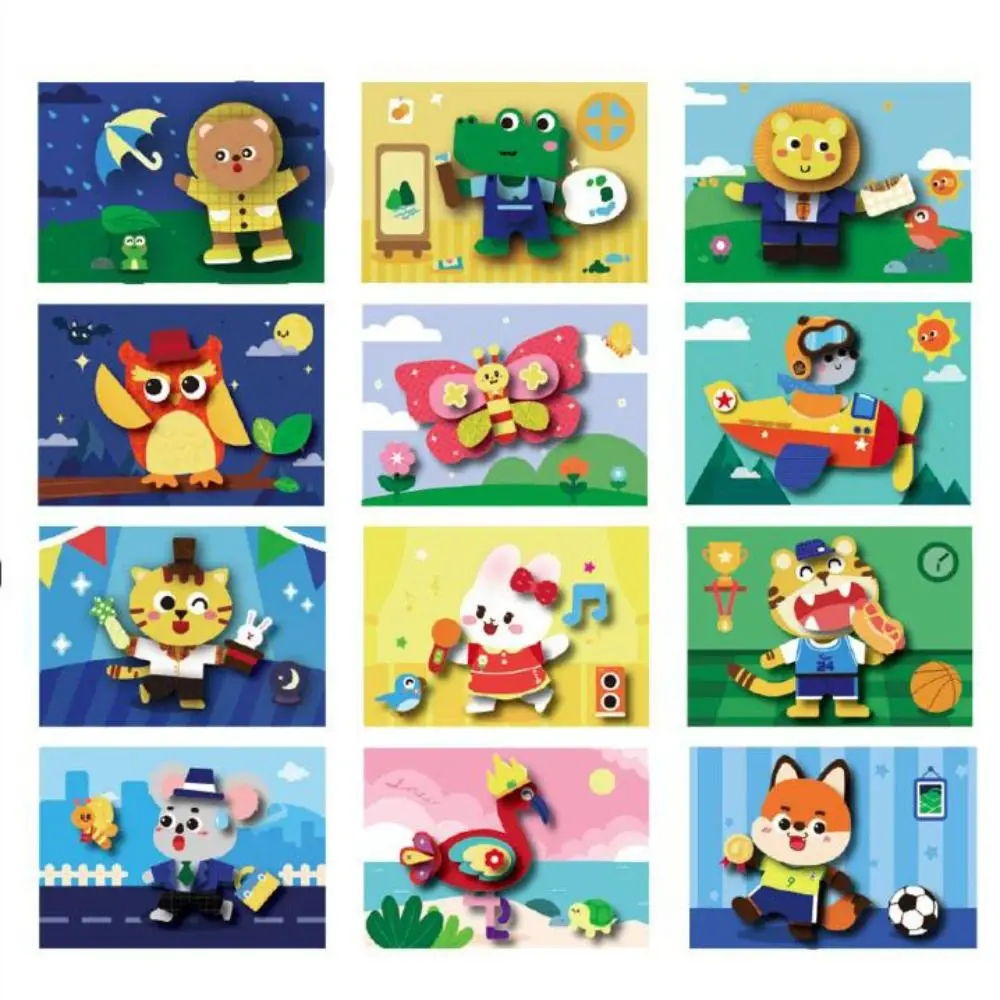 

Educational Toys 3D Stereoscopic Sticker Montessori Handmade DIY Paste Material Kit Cartoon Self-adhesive Animals Sticker Book