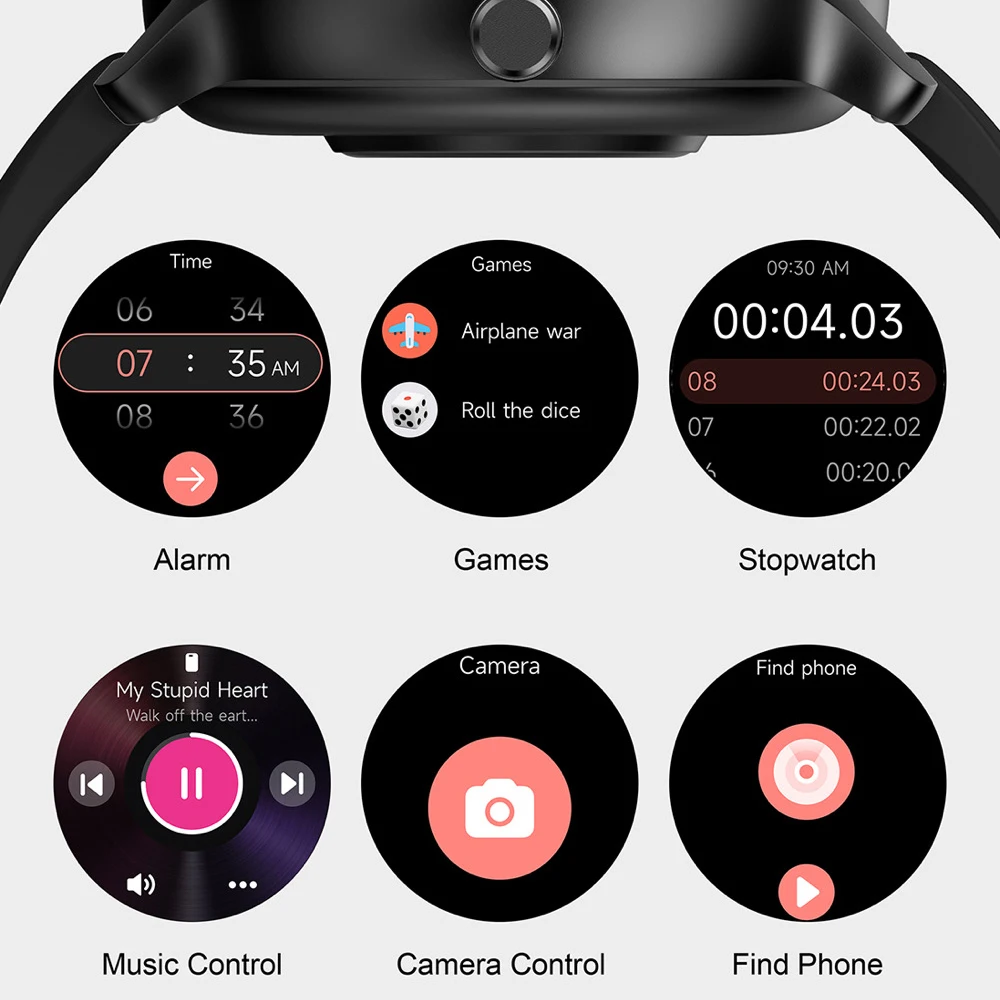Inteligentne zegarki sportowe IP68 Wodoodporny smartwatch z niebieskim zębem Prezenty dla kobiet Mężczyźni Asystent głosowy Monitor pracy serca