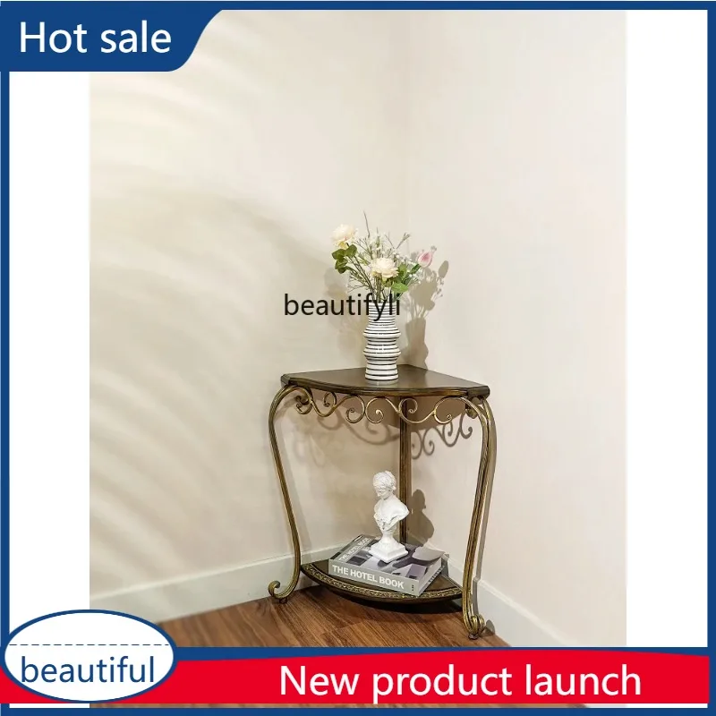 

A029 French solid wood triangular edge few American retro corner flower stand living room sofa geometric coffee table