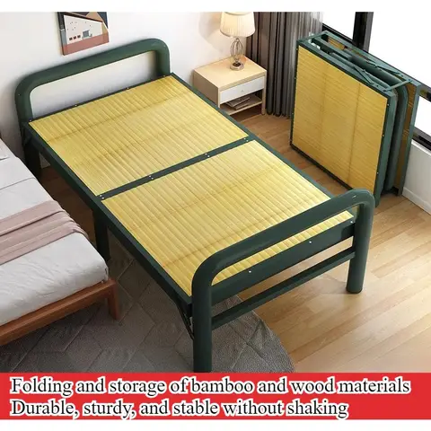 Bamboo bed folding bed single double home office portable lunch break wooden bed rental room hard board reinforced simple bed