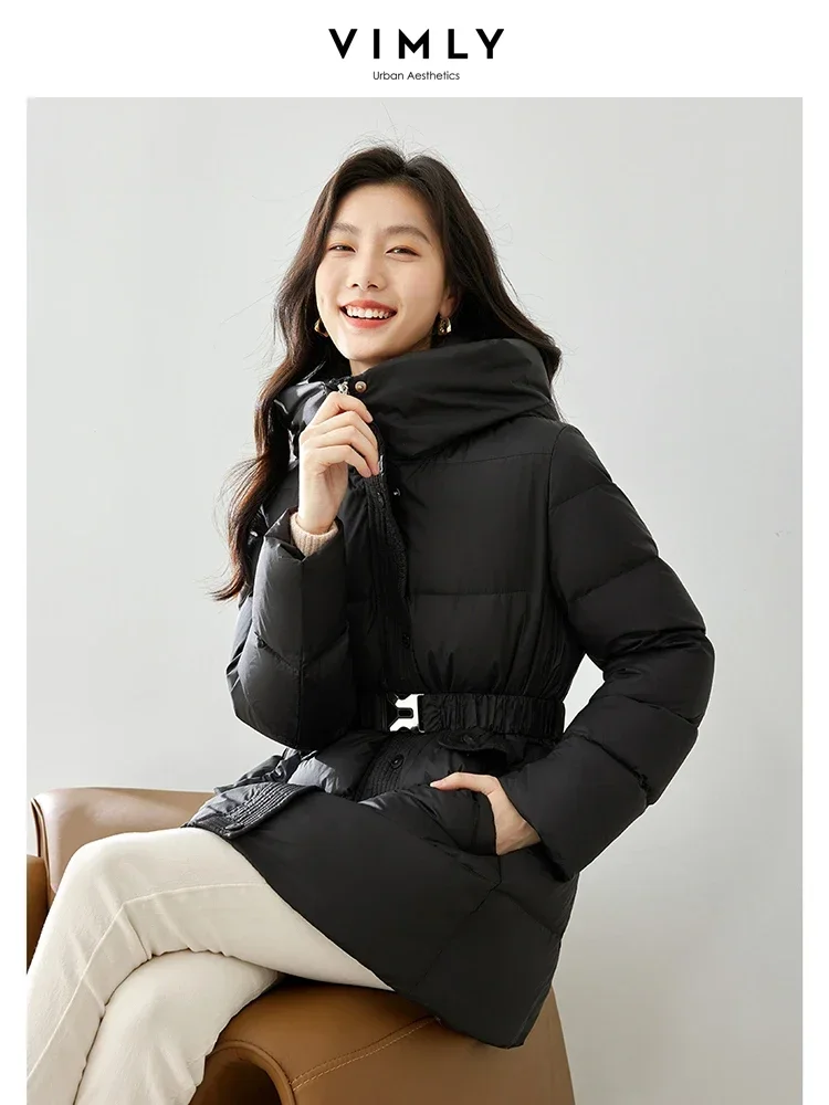 

Vimly Black Puffer Duck Down Jacket Women 2023 Winter Long Down Coats Stand Collar Hooded Thick Warm Windproof Overcoats 50669