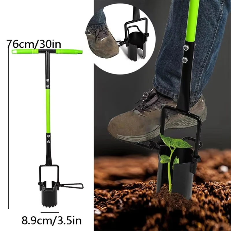 AAAN-Bulb Planter Tool Crocus Long Handled Transplanter Comfortable T-Shaped Handle Multi-Purpose Gardening Tool For Weeding