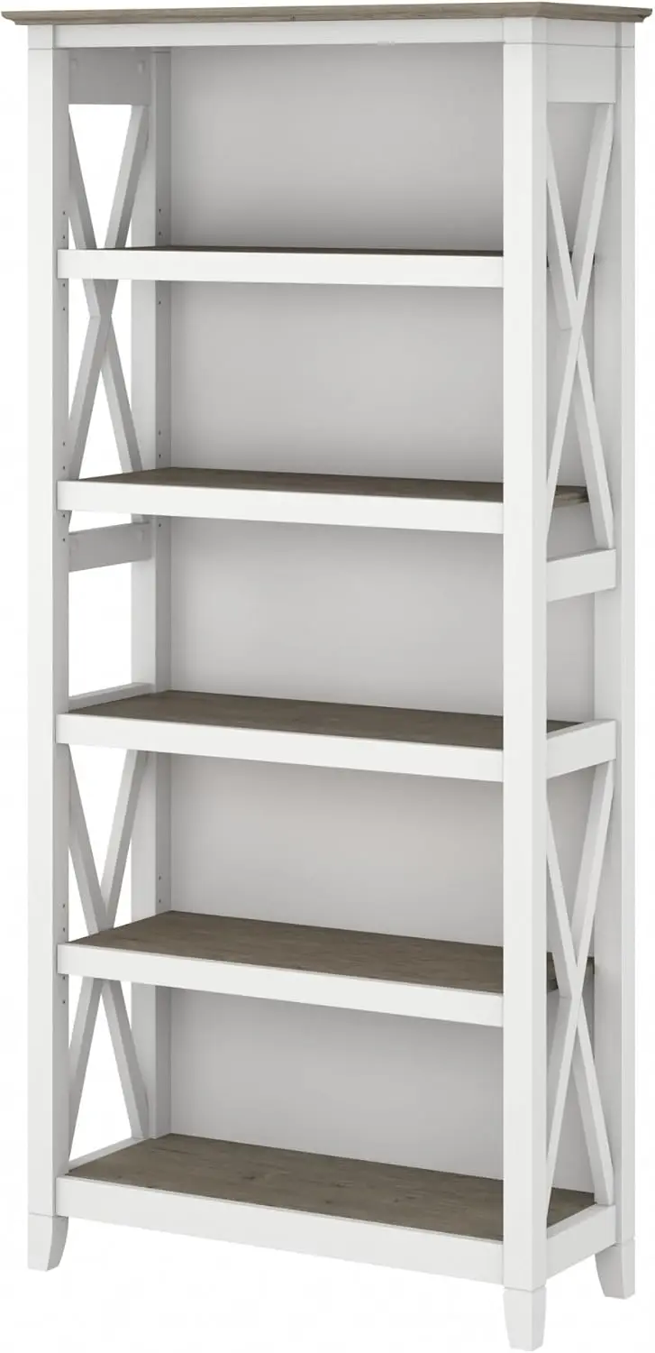 Key West 5-Shelf 66-Inch H Bookcase, Shiplap Gray/Pure White