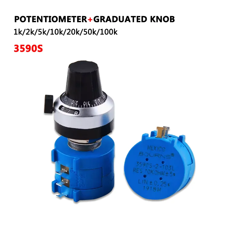 10K Potentiometer 3590S-2-103L +Counting Dial Rotary Knob Precision Resistors