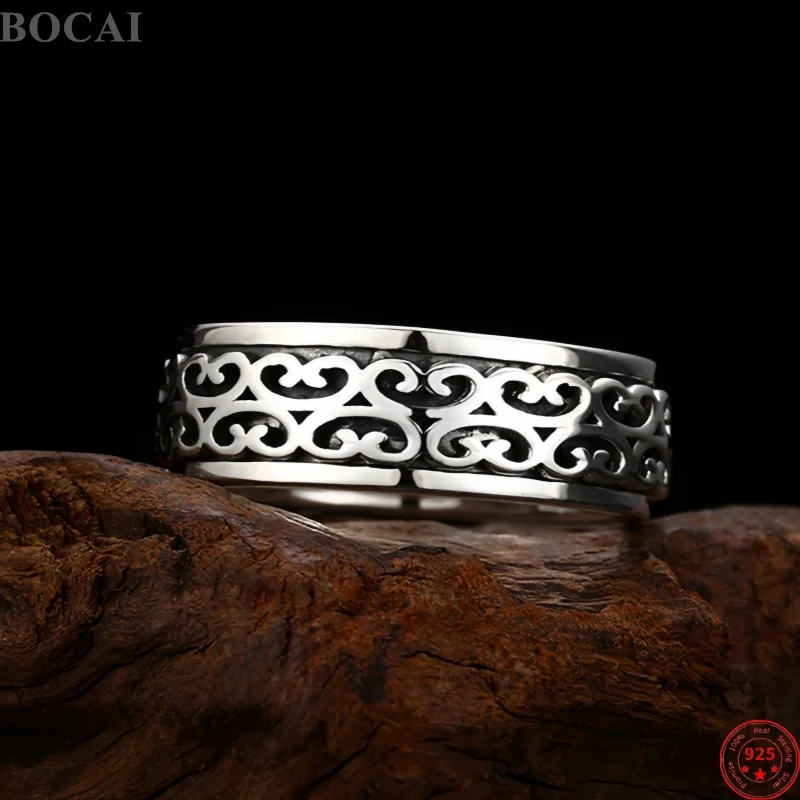 

BOCAI New S925 Silver Rings for Men Women Relief Eternal Rattan Rotating Ring Antique Silver Trendy Fine Jewelry Wholesale