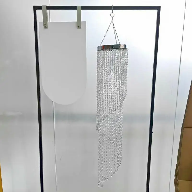 

6pcs Slim Spiral Crystal Iridescent Bead Chandelier Wedding Stage Hall Ceiling Hanging Decoration Arch Pendant