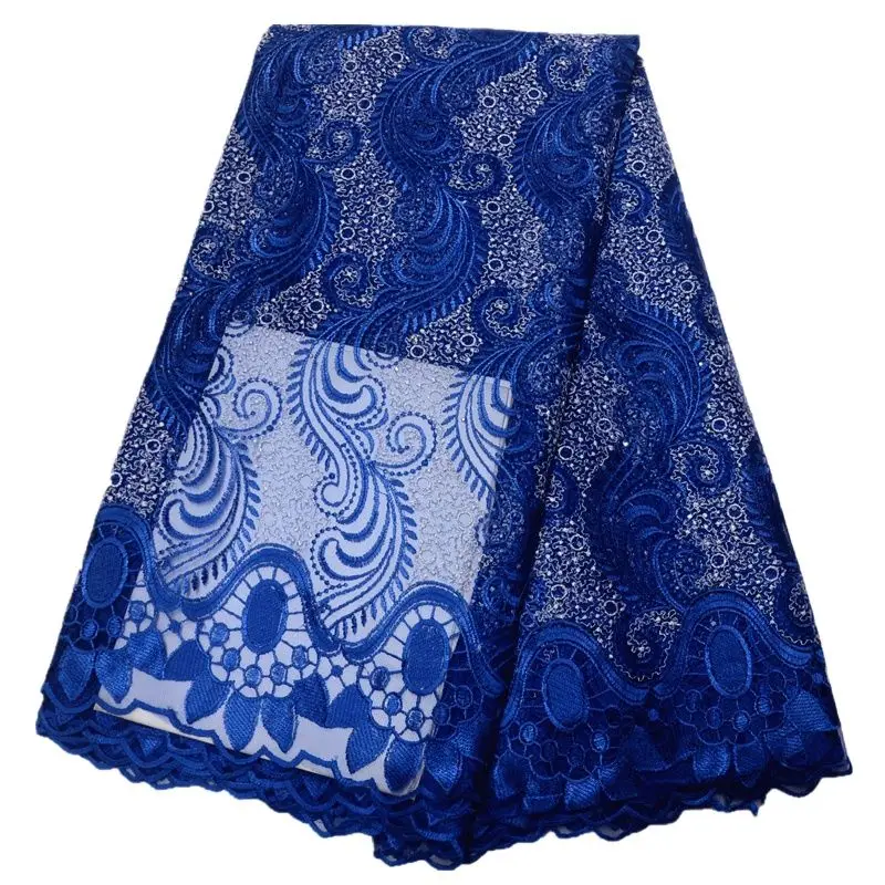 

Nigerian Lace Fabric for Wedding Dress, Embroidered African Lace, High Quality, White and Blue